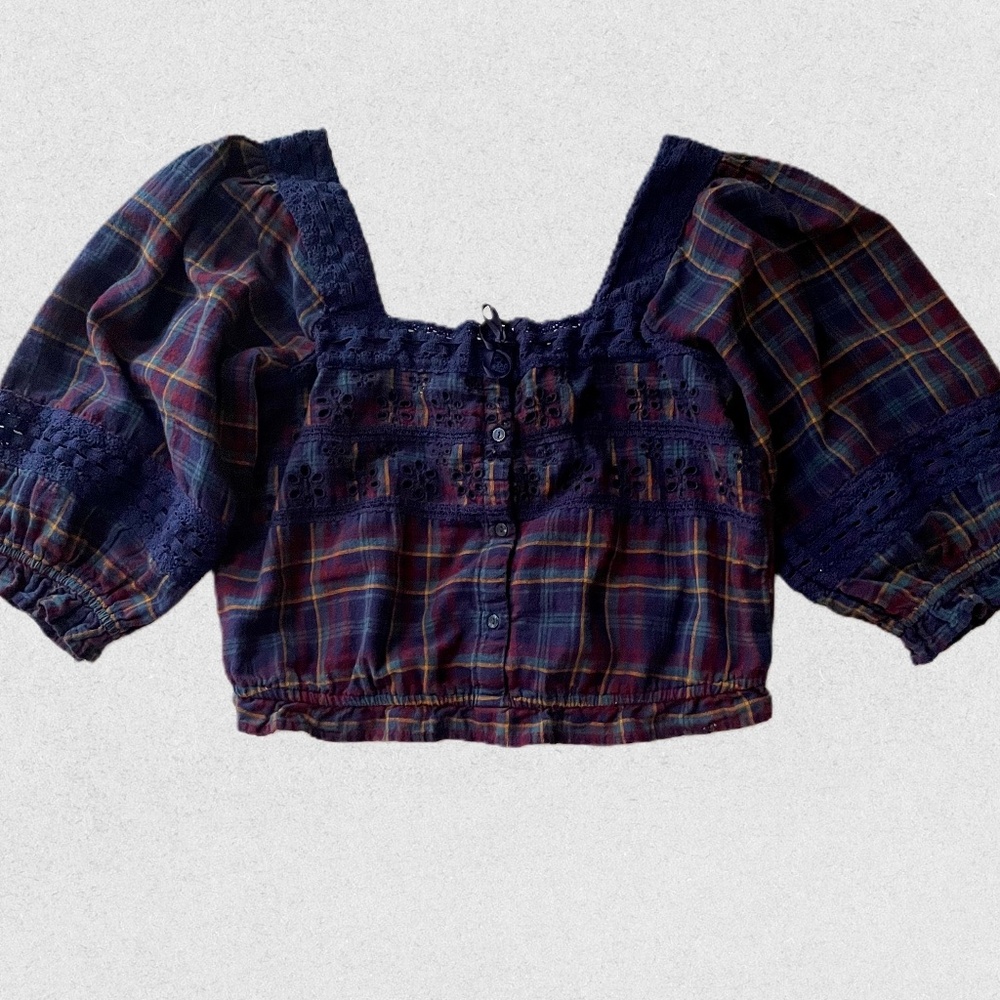 Plaid Tie Front Top, Size L, American Eagle Cropped Blouse